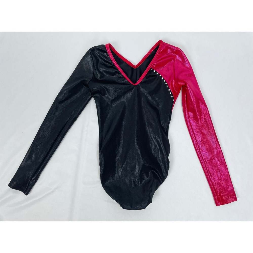GK Adult Small AS Pink‎ Black Leotard Competition Gymnastics Bling Rhinestones - Picture 4 of 7